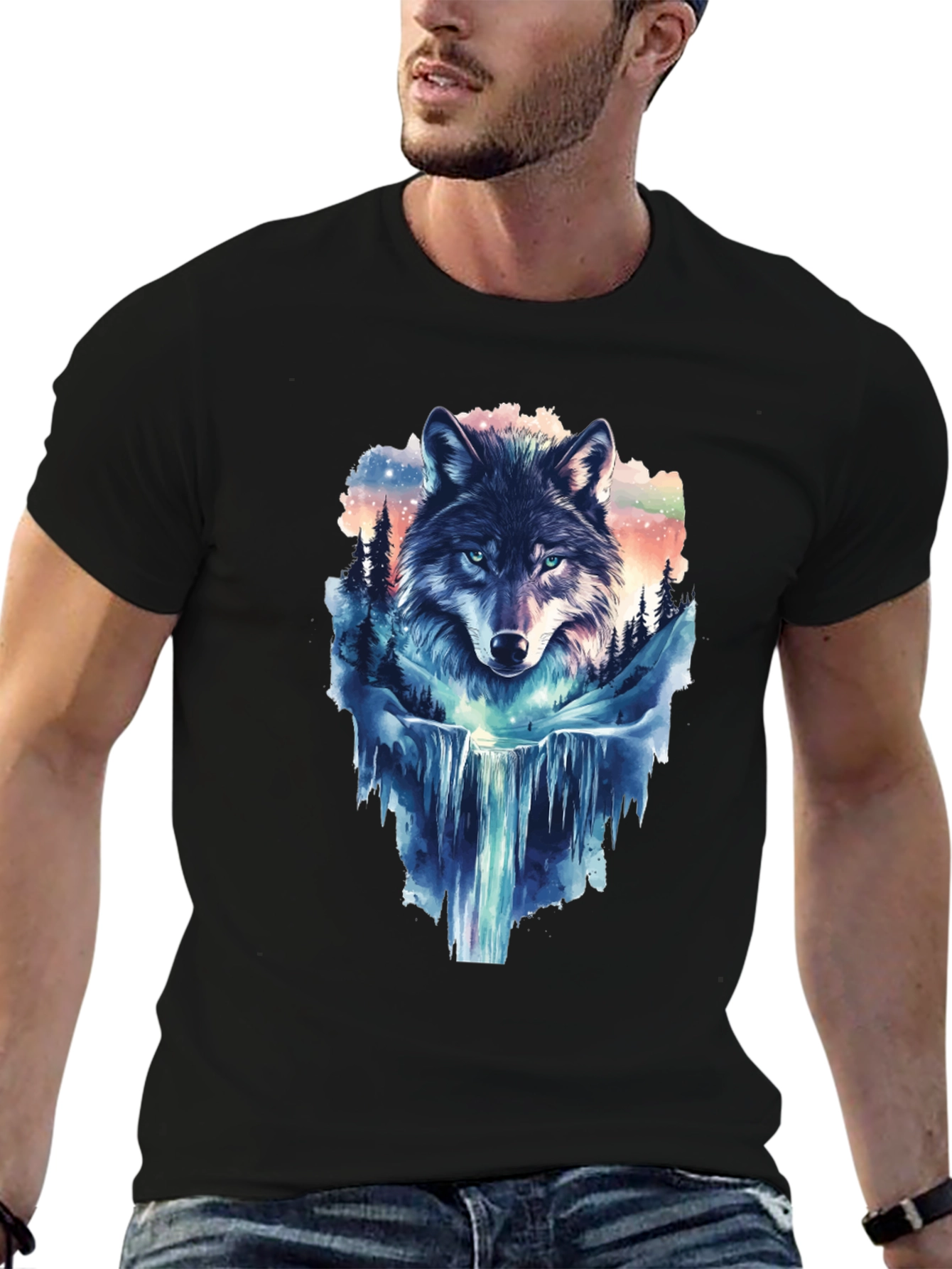 Wolf Waterfall Graphic T-Shirt