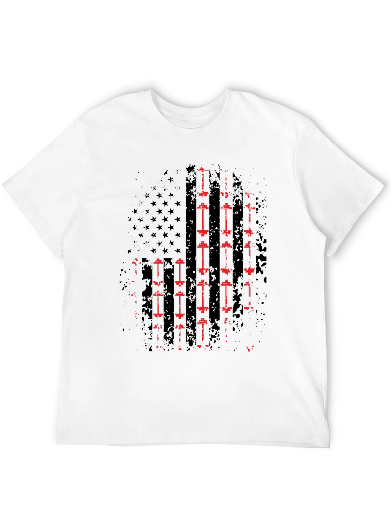American Flag Barbell T-Shirt - Patriotic Gym Wear