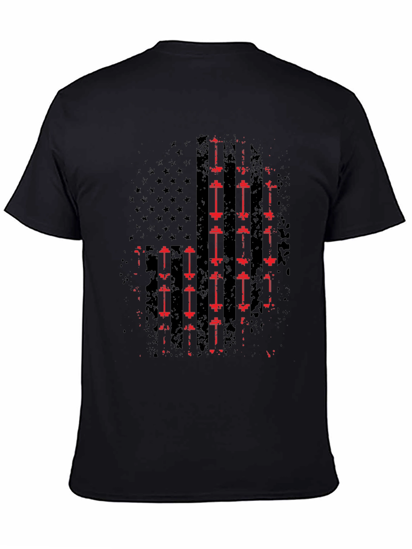 American Flag Barbell T-Shirt - Patriotic Gym Wear