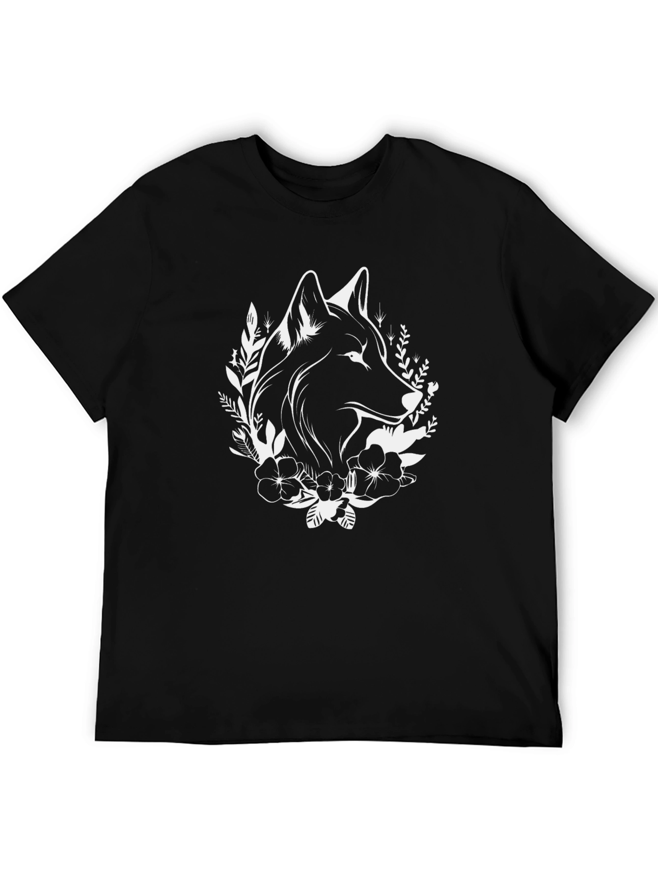 Wolf Floral Graphic Tee - Black