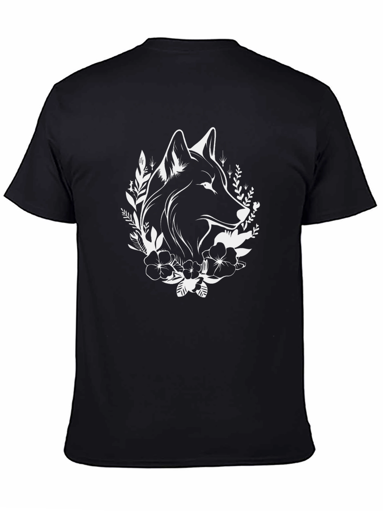 Wolf Floral Graphic Tee - Black