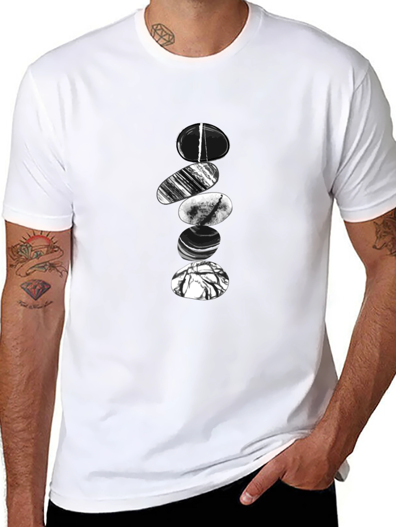 Zen Stone Stack Graphic Tee - Black Cotton Blend