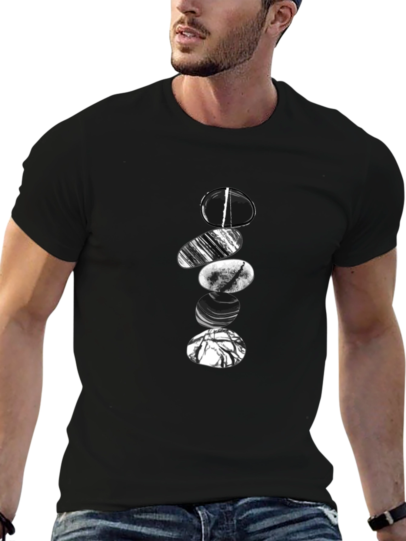 Zen Stone Stack Graphic Tee - Black Cotton Blend