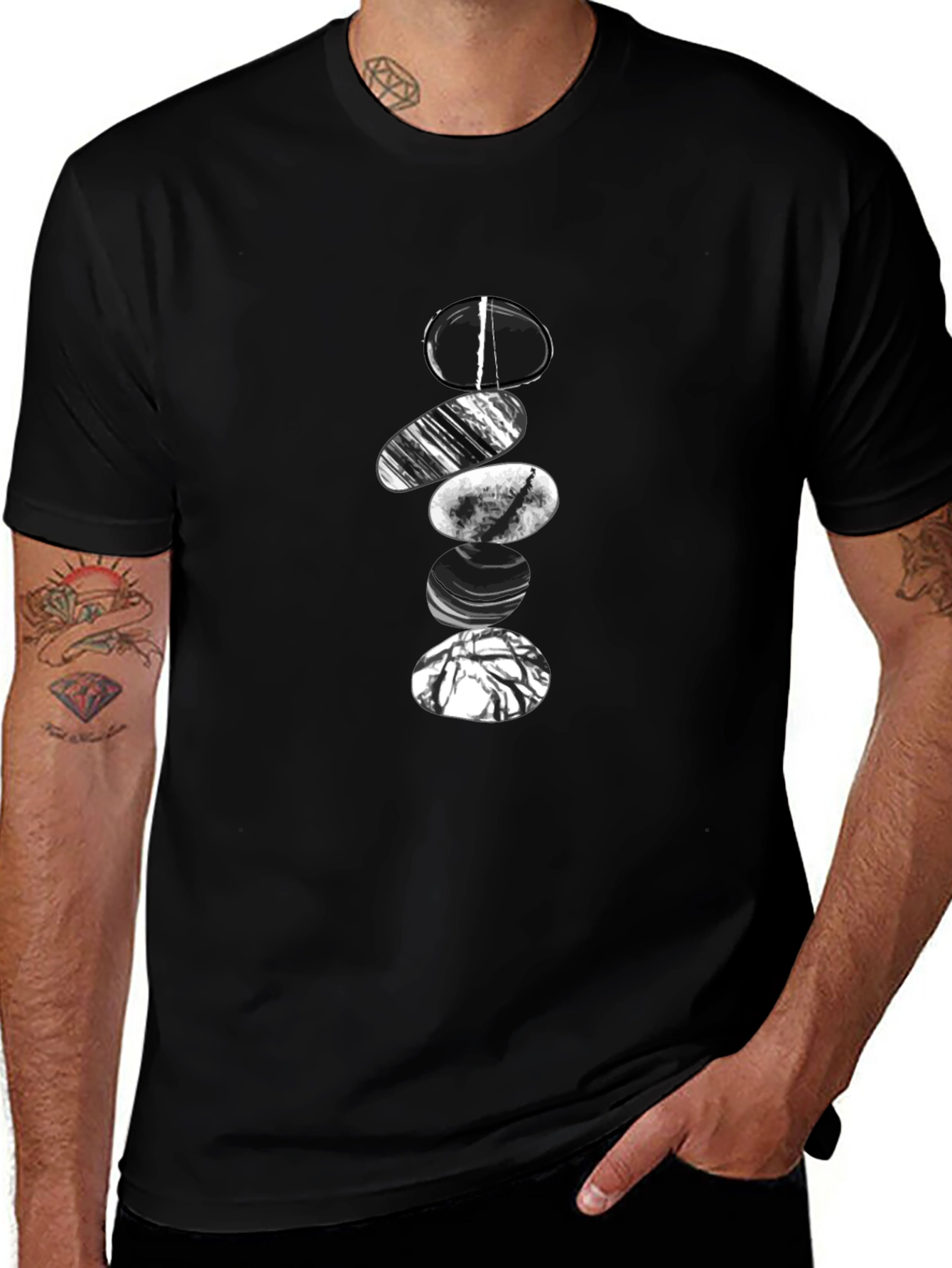 Zen Stone Stack Graphic Tee - Black Cotton Blend