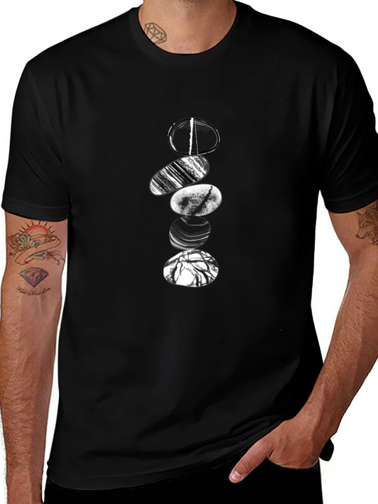 Zen Stone Stack Graphic Tee - Black Cotton Blend