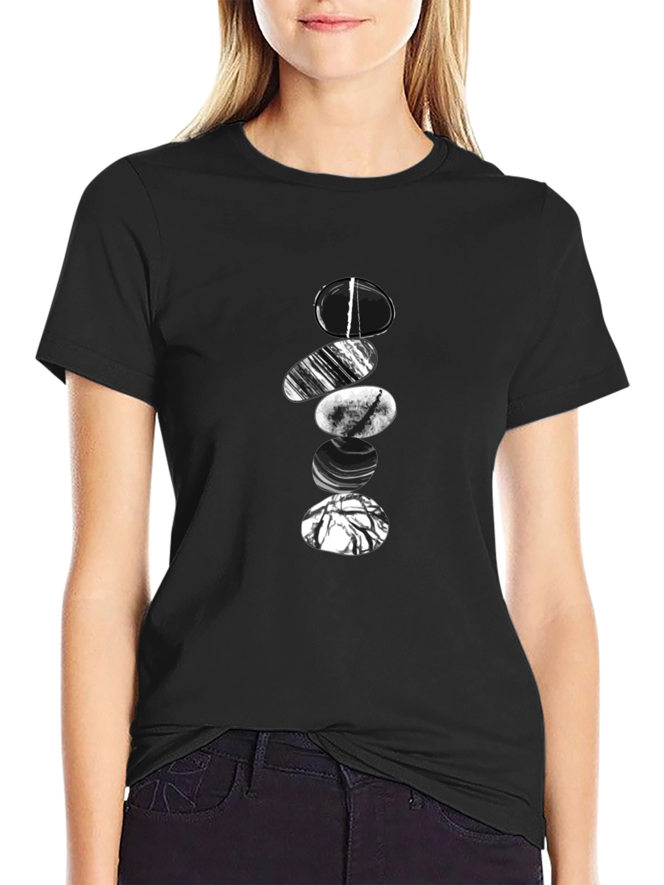 Zen Stone Stack Graphic Tee - Black Cotton Blend