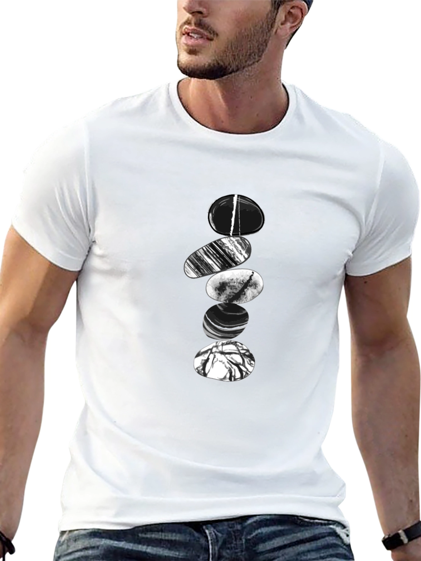 Zen Stone Stack Graphic Tee - Black Cotton Blend