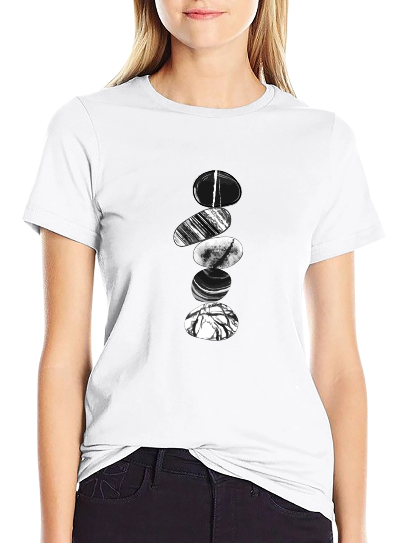 Zen Stone Stack Graphic Tee - Black Cotton Blend