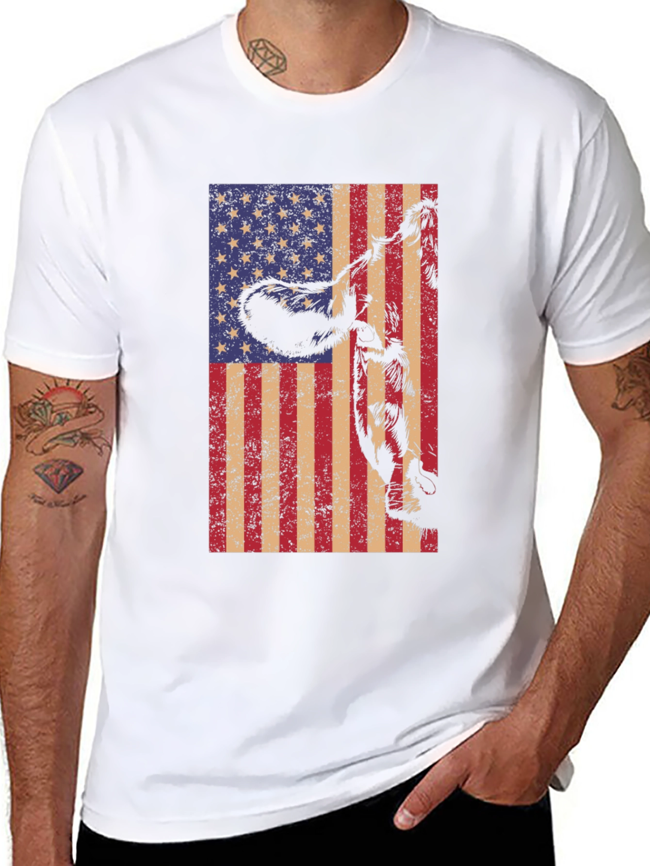 American Flag Cow Graphic Tee - Patriotic Black T-Shirt