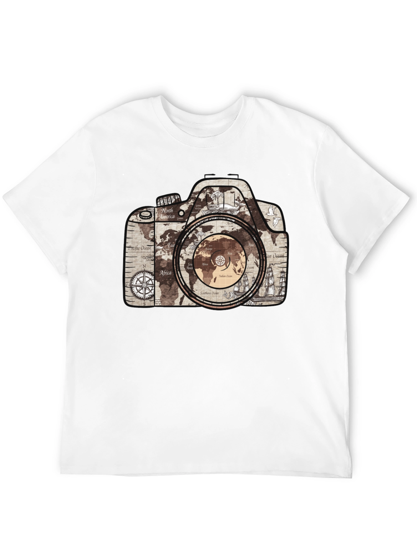 World Map Camera Graphic T-Shirt - Wanderlust Tee