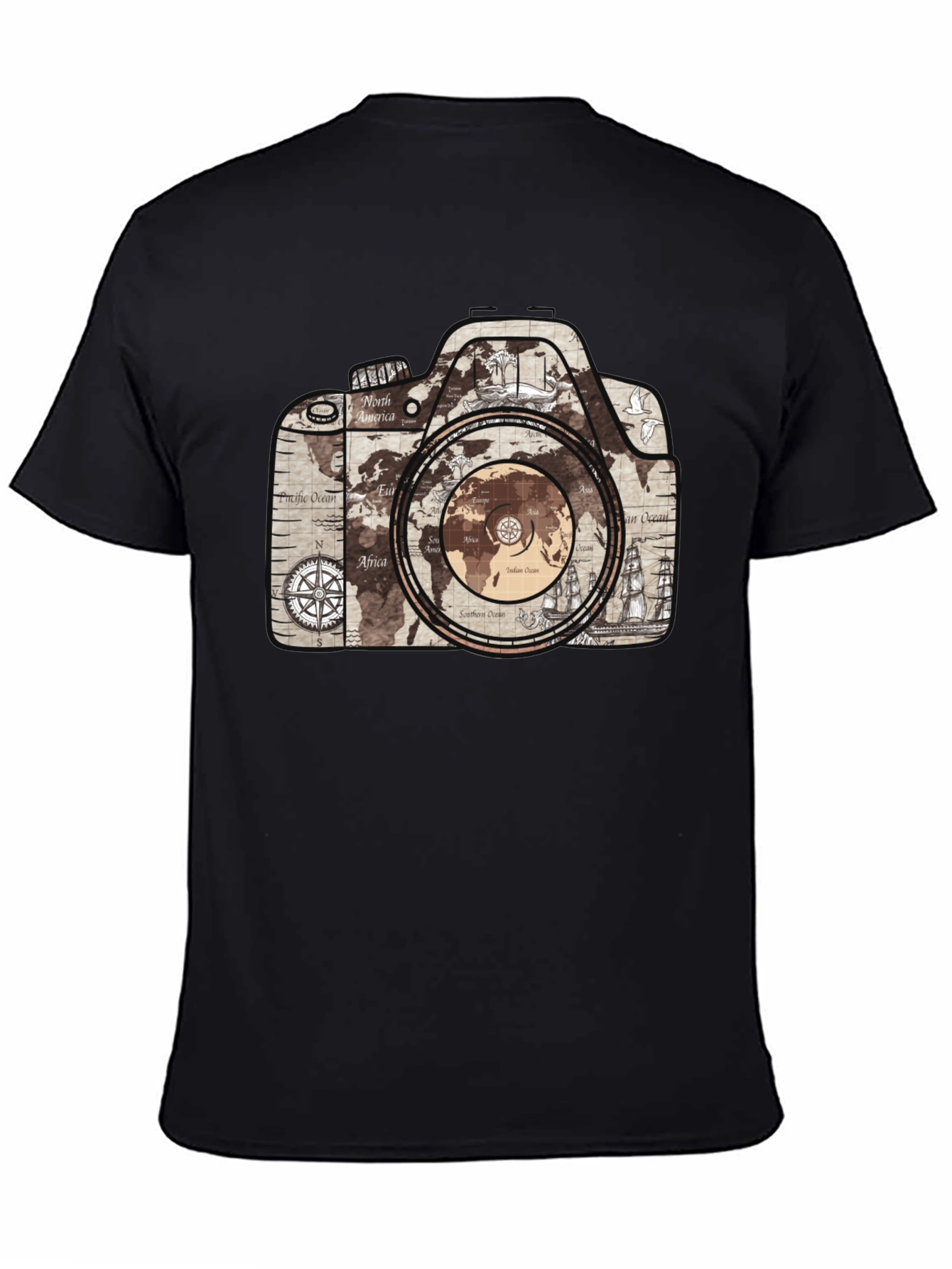 World Map Camera Graphic T-Shirt - Wanderlust Tee