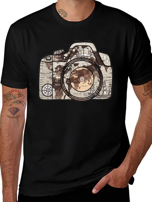 World Map Camera Graphic T-Shirt - Wanderlust Tee