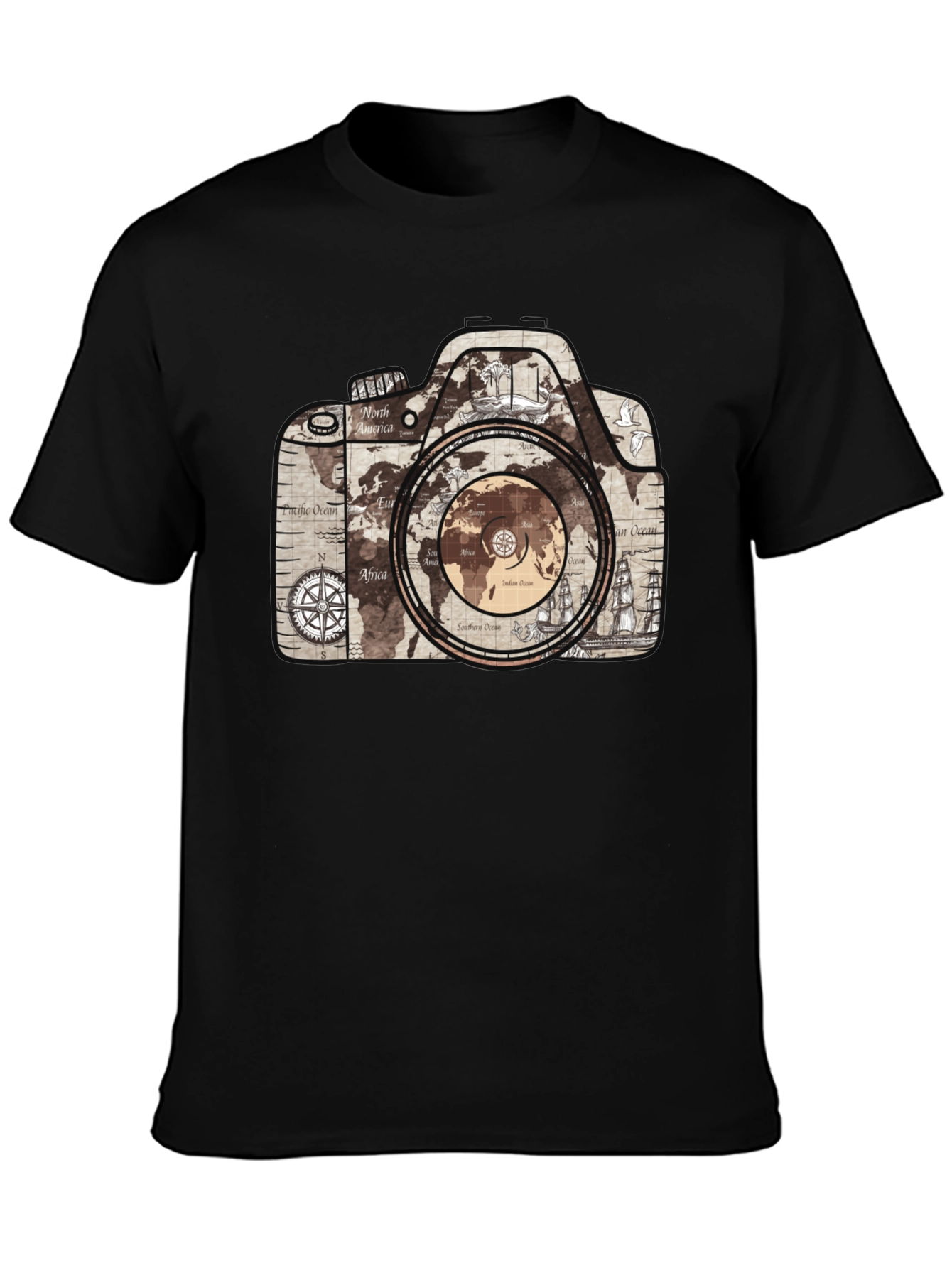 World Map Camera Graphic T-Shirt - Wanderlust Tee