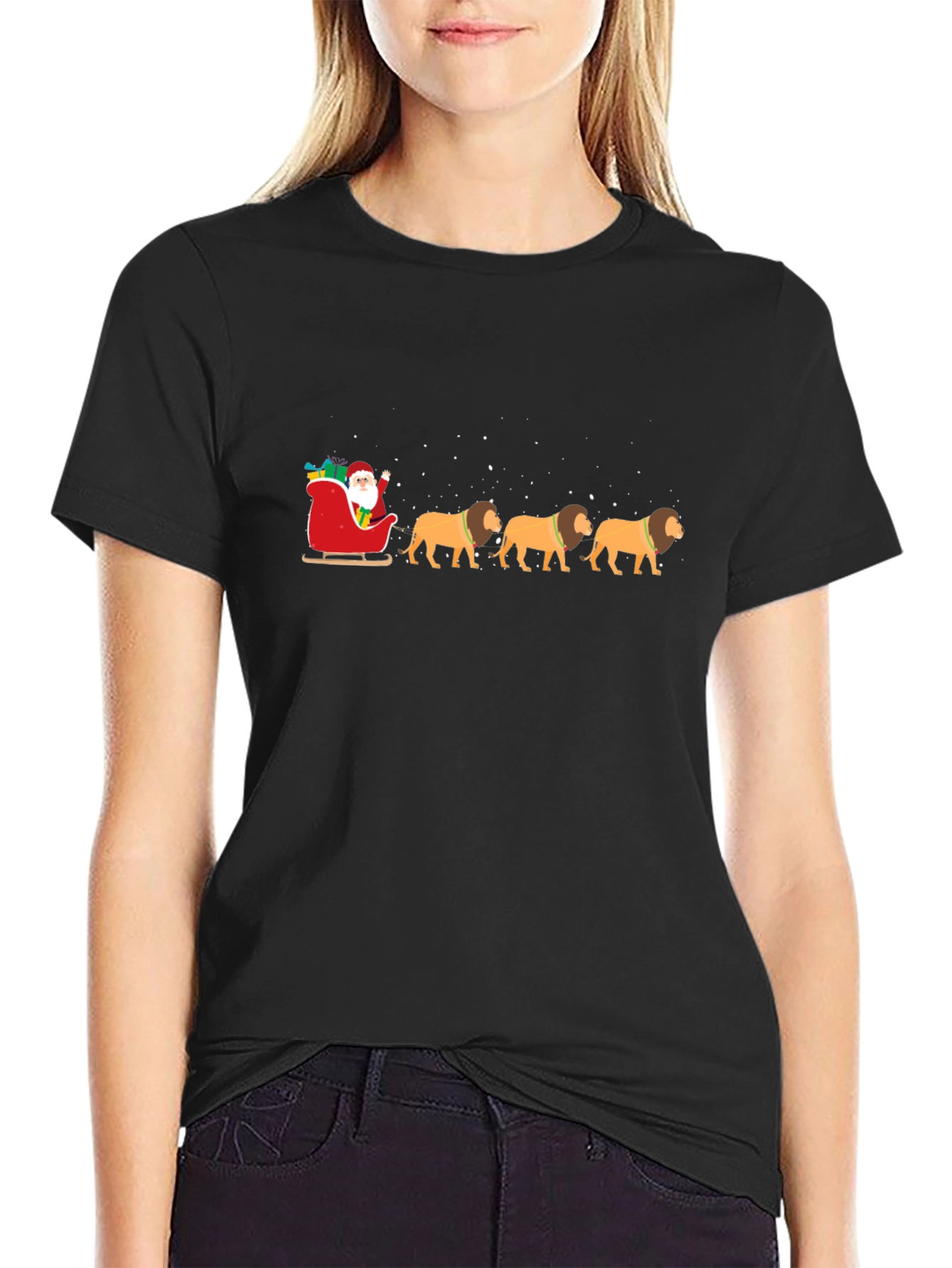Santa Lion Sleigh Ride T-Shirt