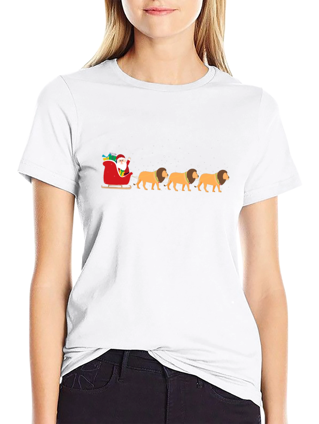 Santa Lion Sleigh Ride T-Shirt