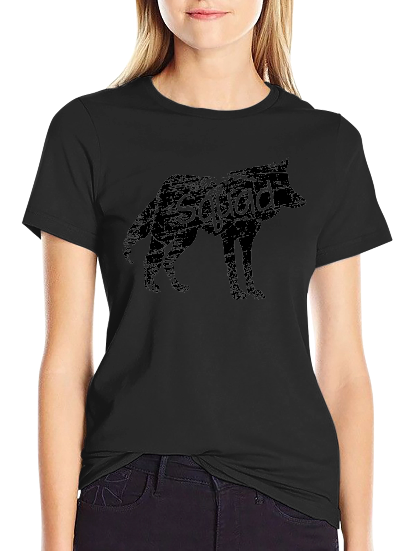 Wolf Squad Graphic Tee - Black Cotton T-Shirt