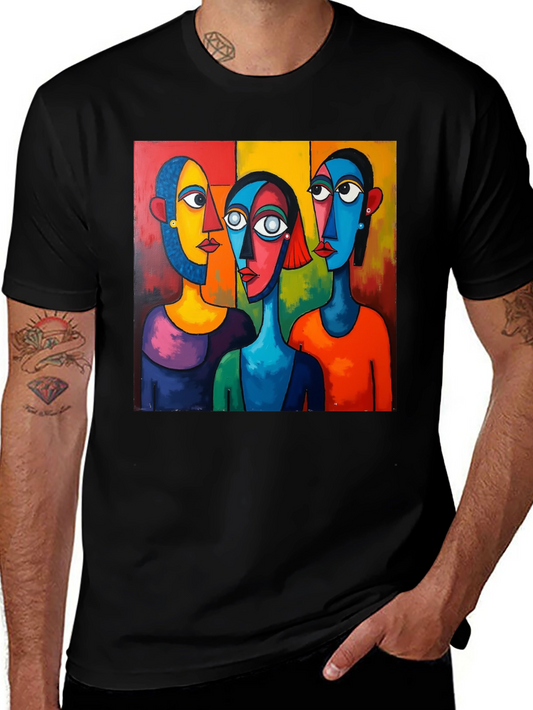 Abstract Faces Graphic Black T-Shirt