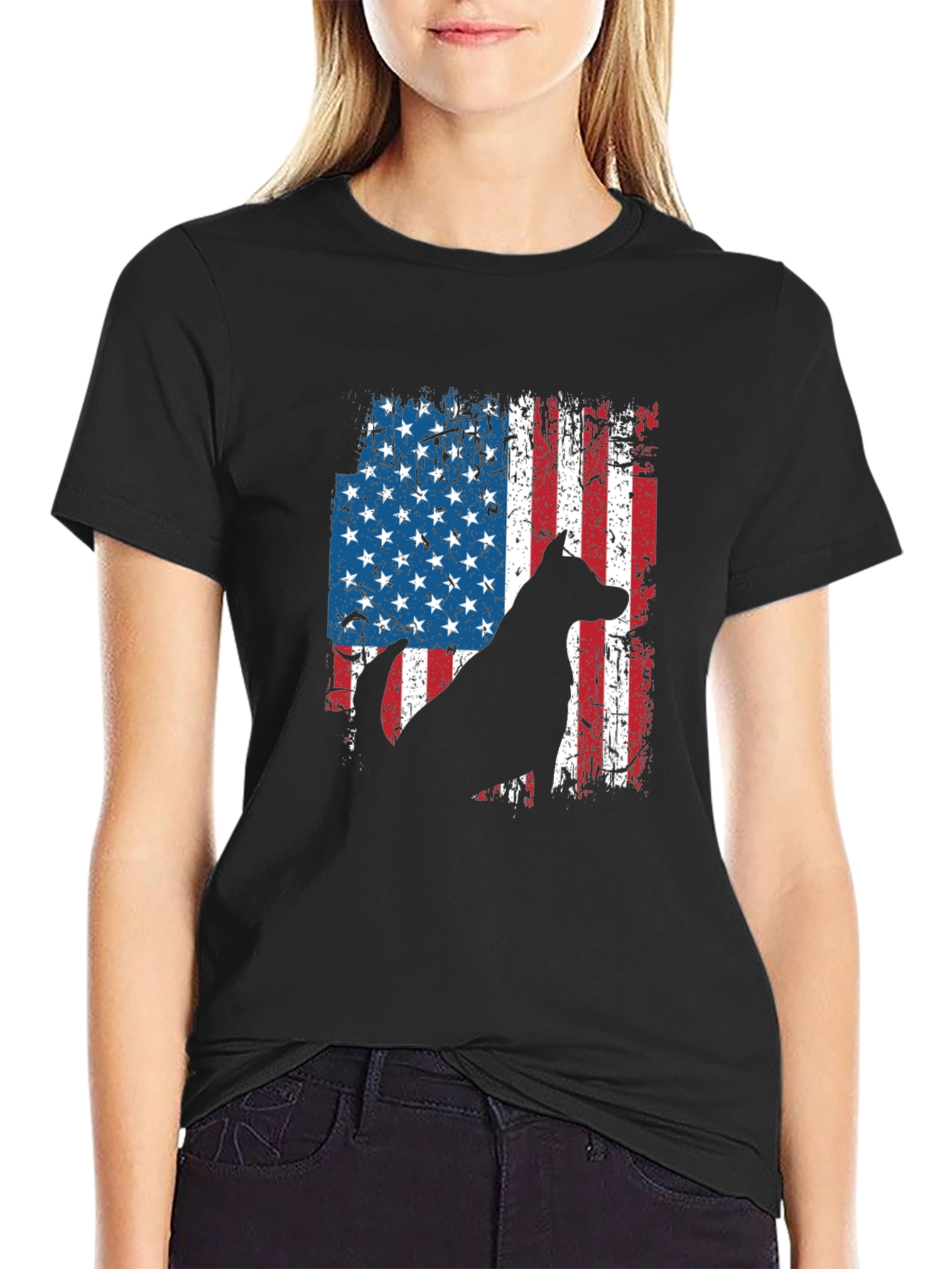 American Flag Dog Silhouette T-Shirt