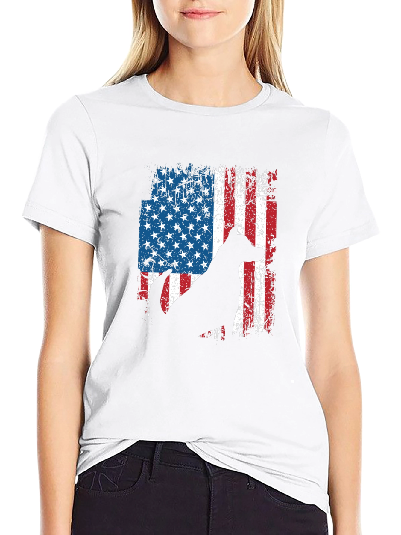 American Flag Dog Silhouette T-Shirt