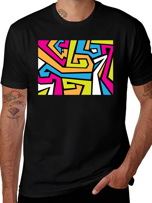 Abstract Geometric Print Black T-Shirt