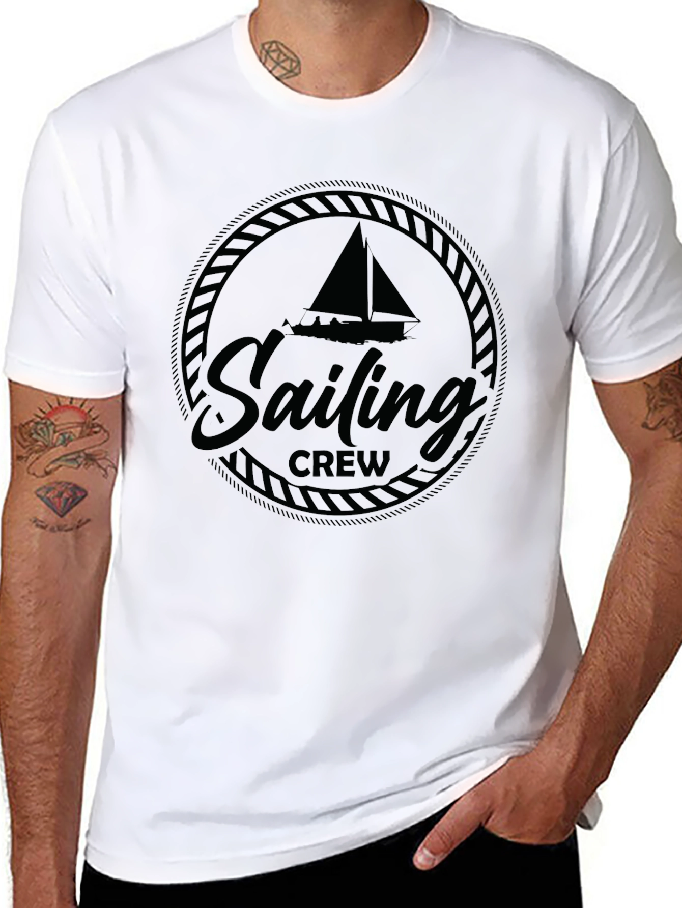 Sailing Crew Graphic T-Shirt - Black