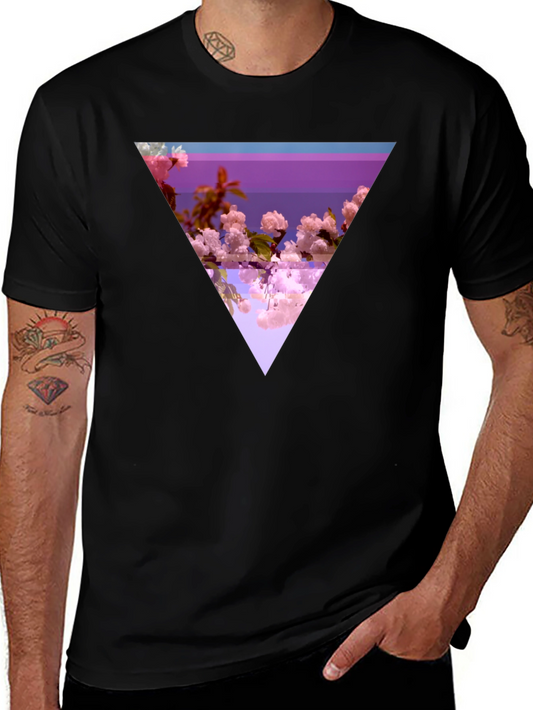Abstract Floral Triangle Graphic Tee - Modern Black T-Shirt