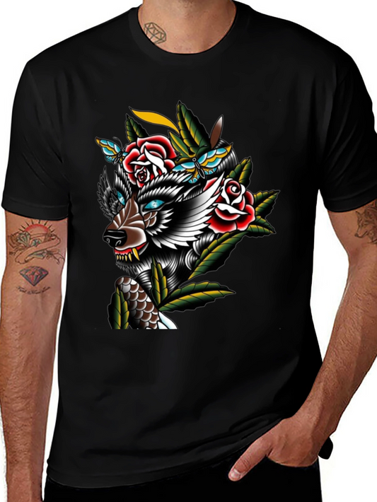 Wolf & Roses Graphic Print T-Shirt