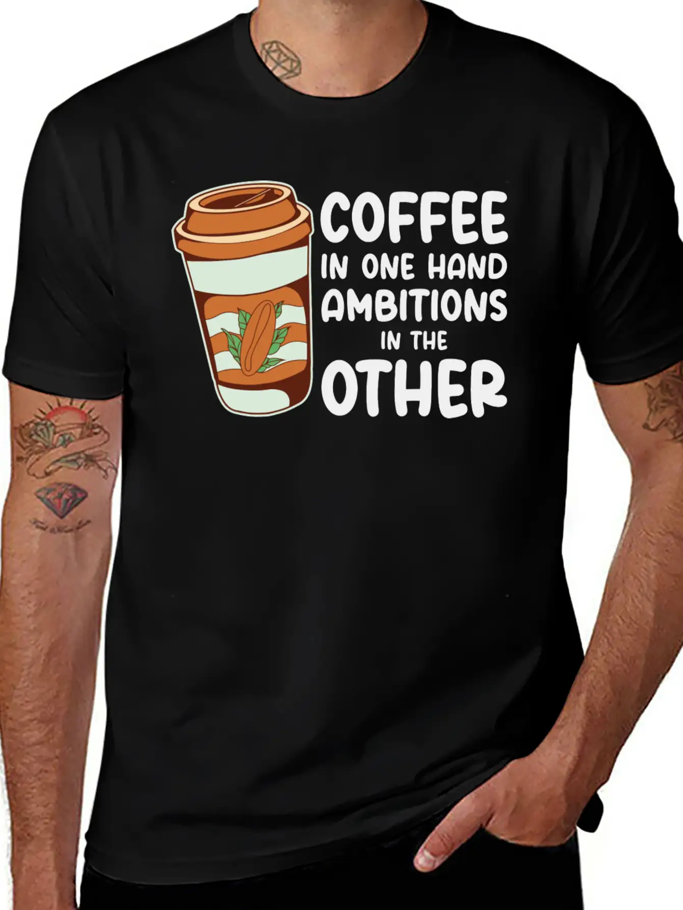 Ambition Goal Coffee Lovers Motivational Quotes Casual Graphic T-Shirt – Simple And Comfortable Daily Wear