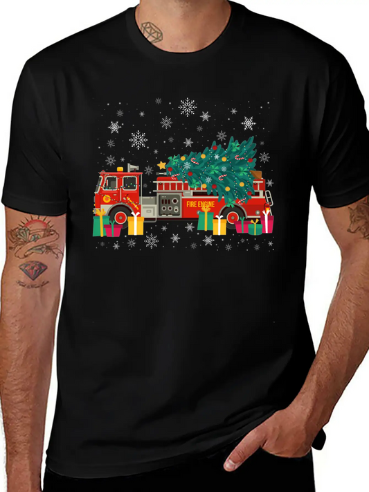 Ambulance Fire Truck Christmas Tree Timeless Short Sleeve Tee – Comfy And Minimalist Design