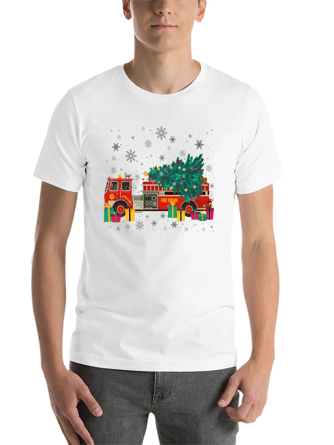 Ambulance Fire Truck Christmas Tree Timeless Short Sleeve Tee – Comfy And Minimalist Design