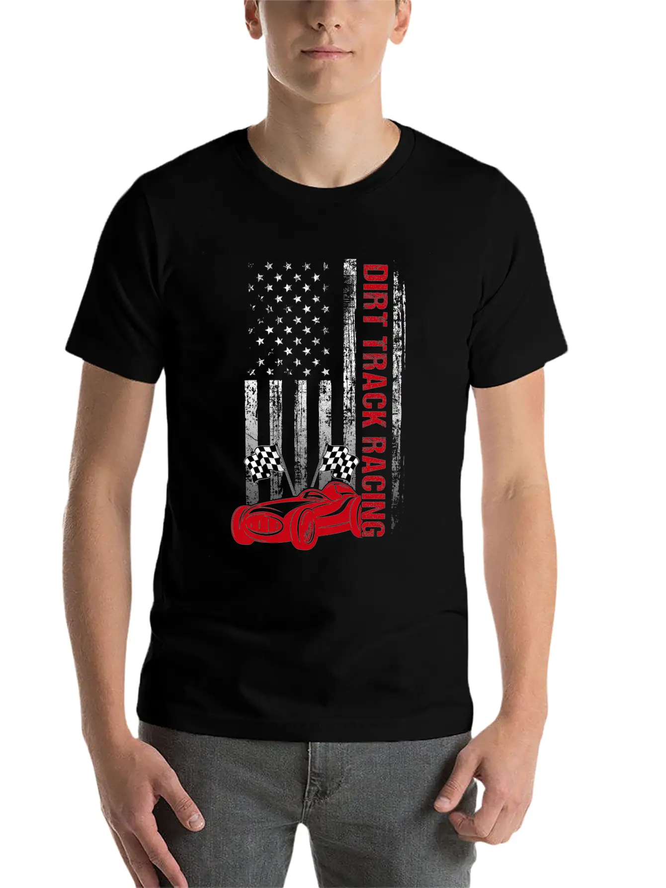 American Flag Dirt Track Racing Car Driver Racer Casual Graphic T-Shirt – Simple And Comfortable Daily Wear