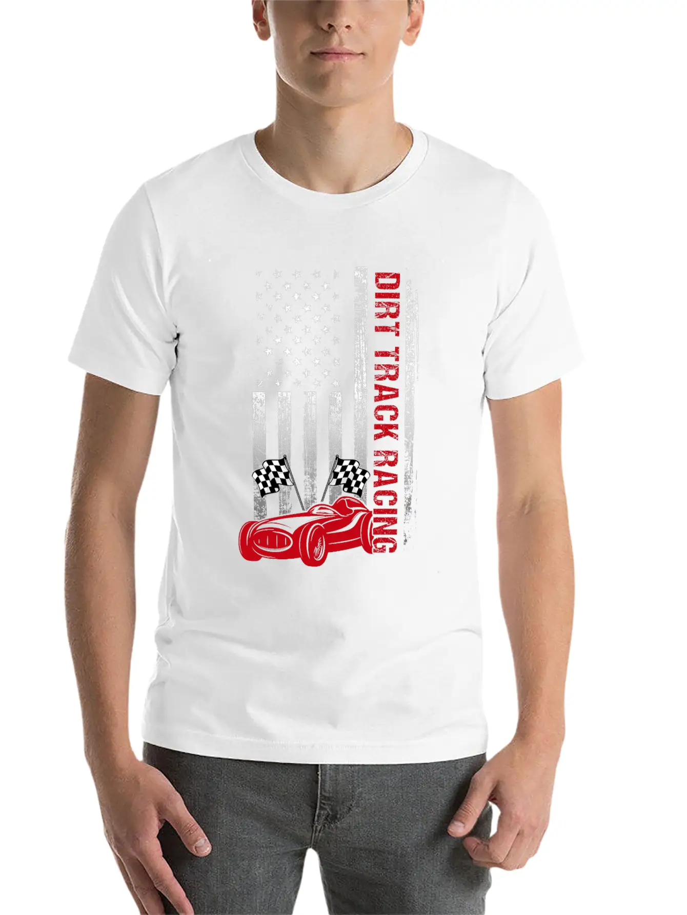 American Flag Dirt Track Racing Car Driver Racer Casual Graphic T-Shirt – Simple And Comfortable Daily Wear