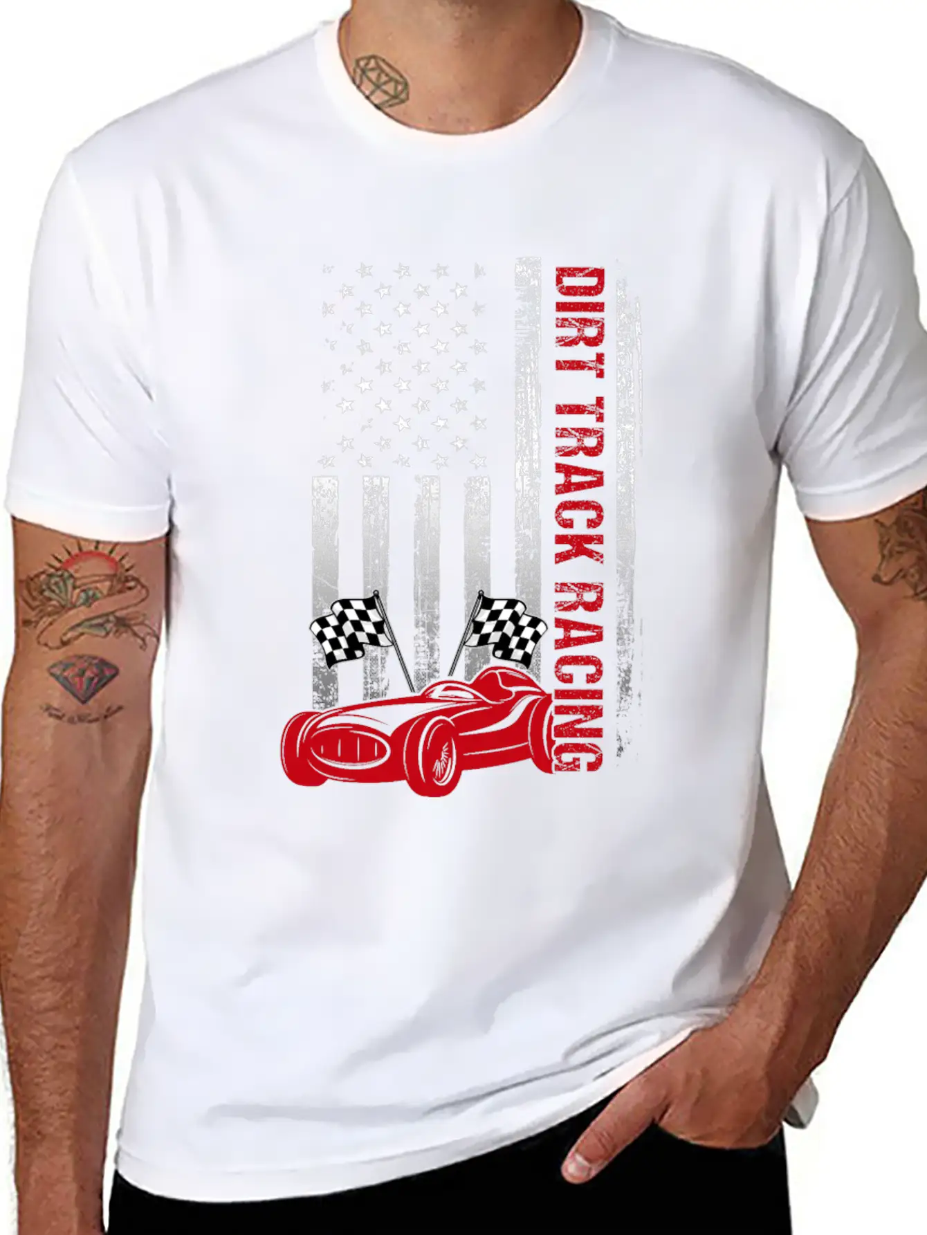 American Flag Dirt Track Racing Car Driver Racer Casual Graphic T-Shirt – Simple And Comfortable Daily Wear