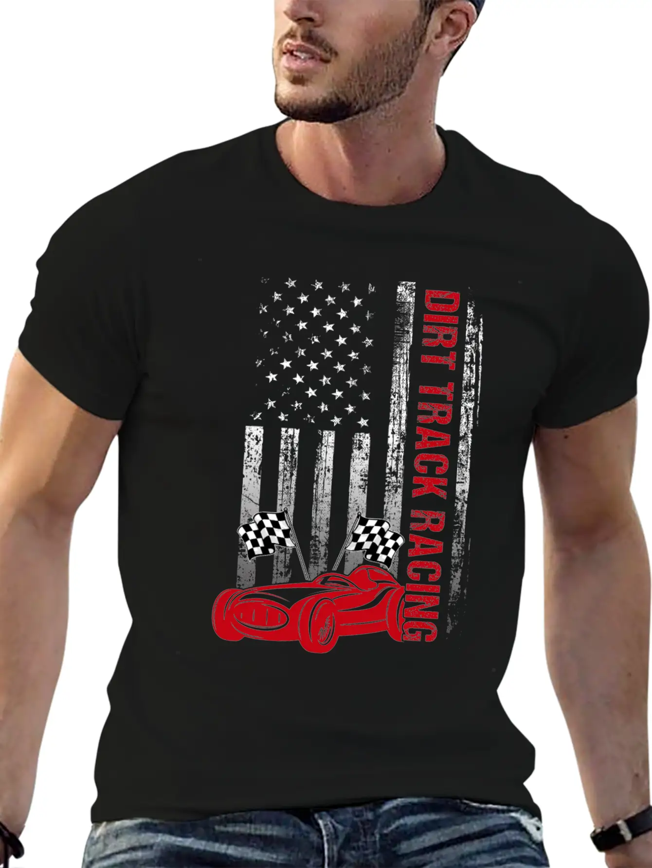American Flag Dirt Track Racing Car Driver Racer Casual Graphic T-Shirt – Simple And Comfortable Daily Wear