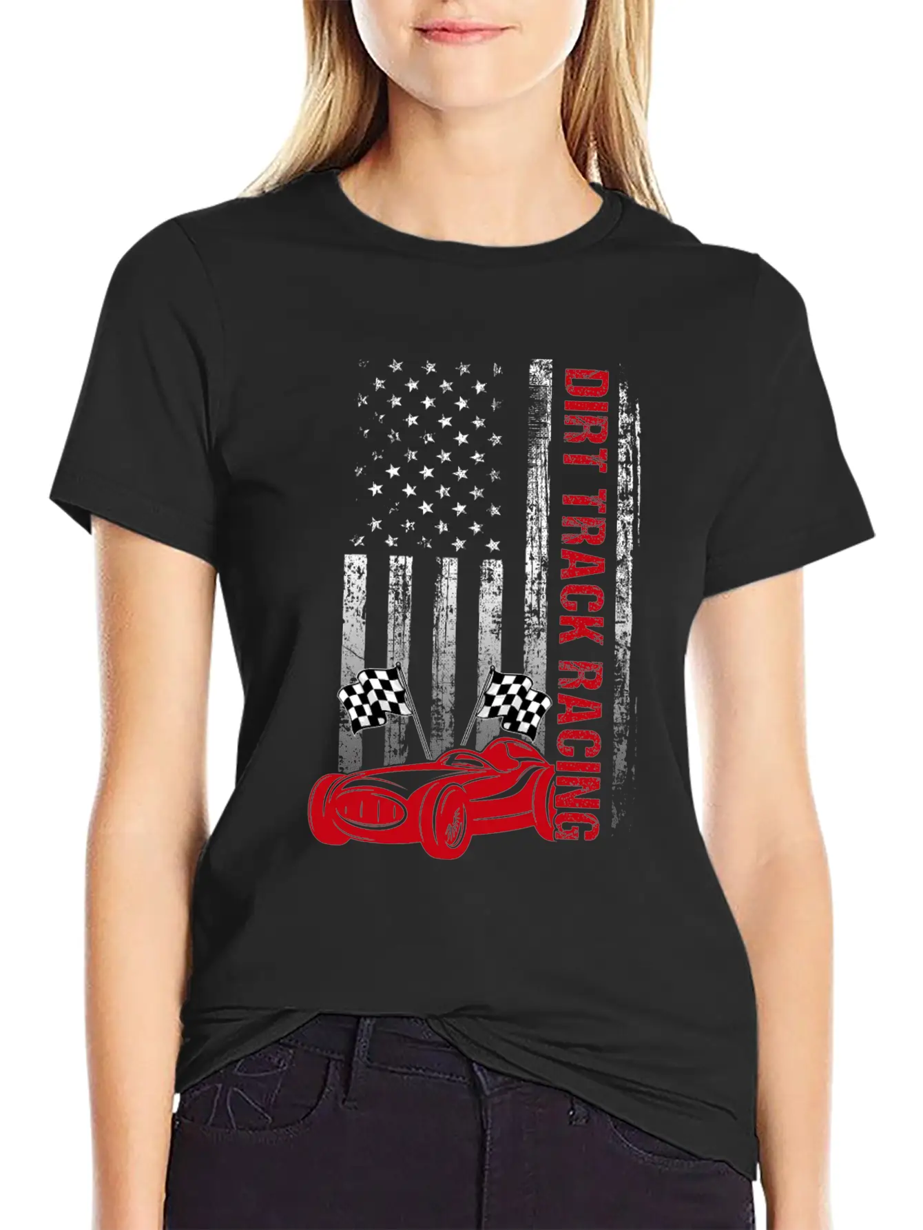 American Flag Dirt Track Racing Car Driver Racer Casual Graphic T-Shirt – Simple And Comfortable Daily Wear