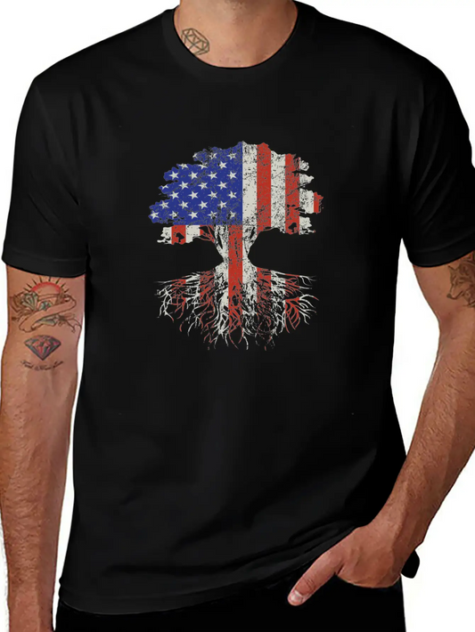 American Tree Flag Casual Graphic T-Shirt – Simple And Comfortable Daily Wear