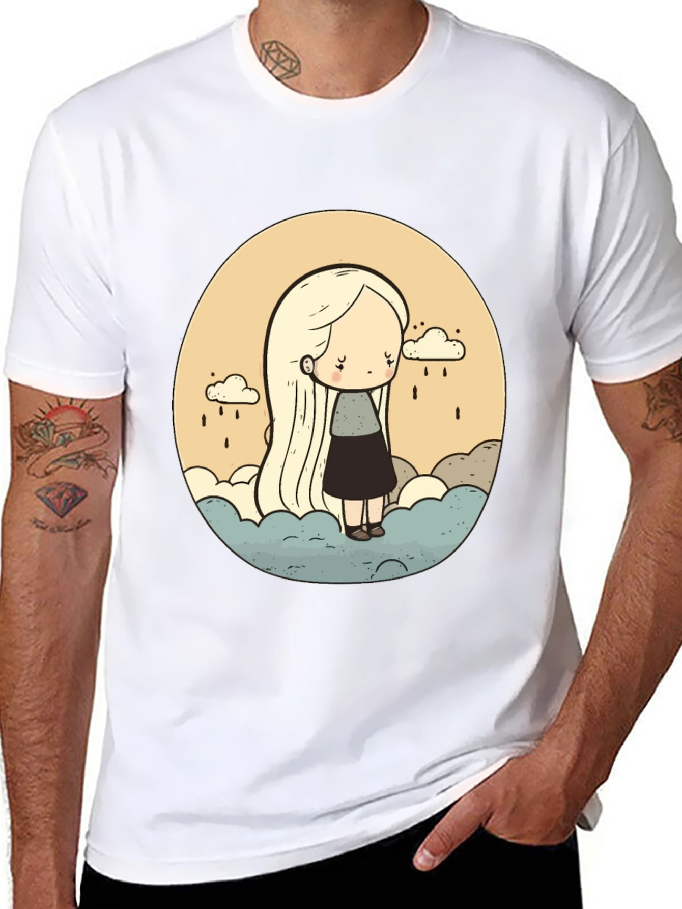 Sad Girl Cloud Rain T-Shirt - Unique Graphic Tee