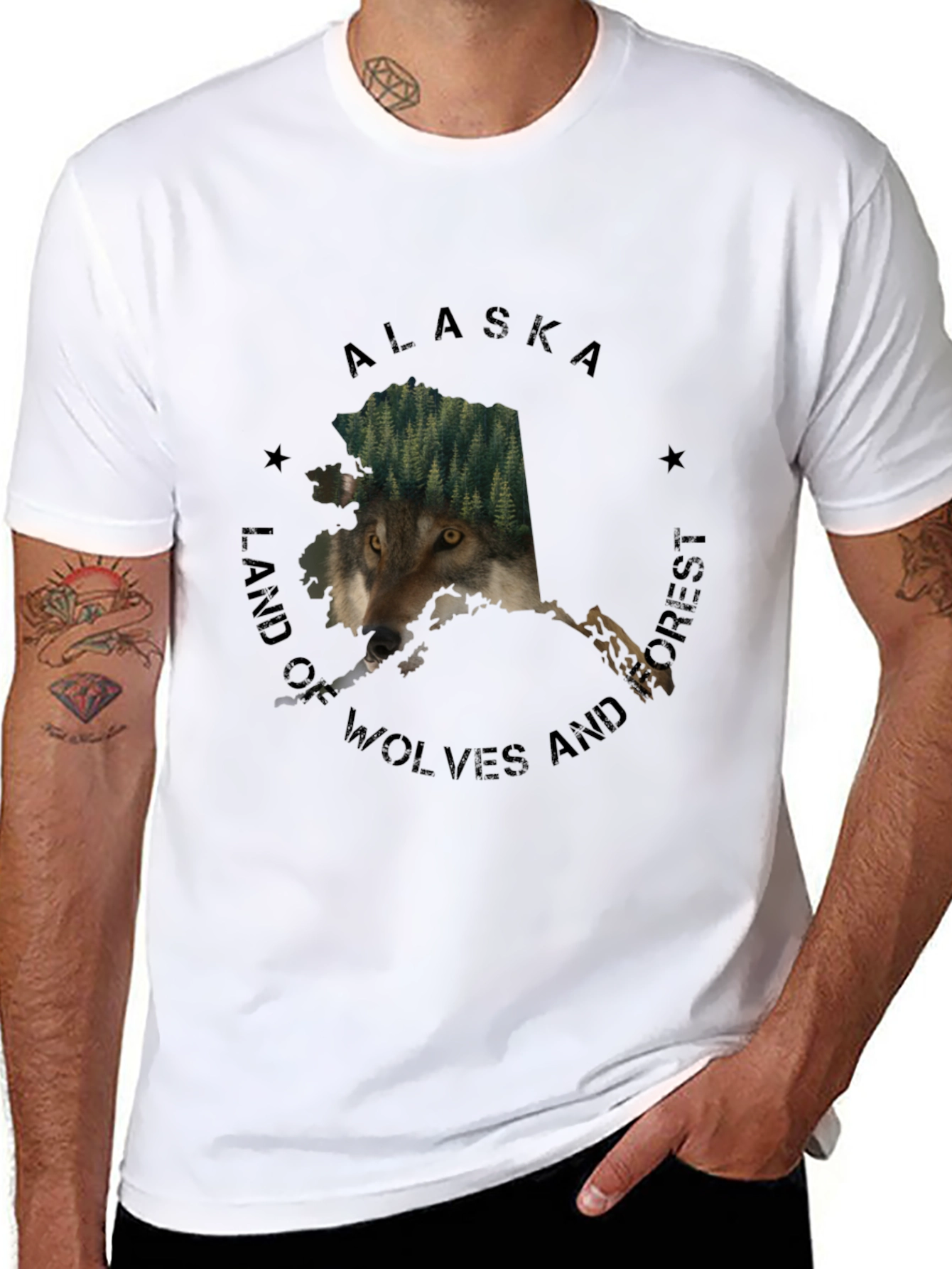 Alaska Wolves and Forest Graphic Tee