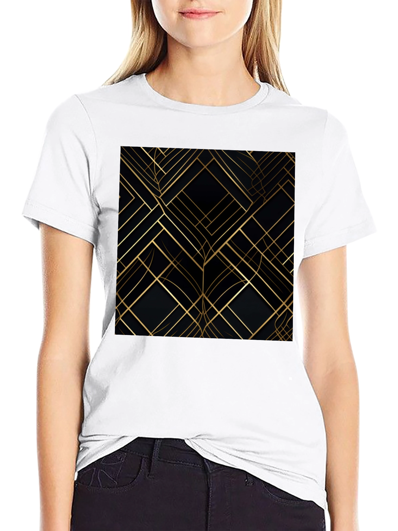 Abstract Geometric Pattern Tee - Gold on Black