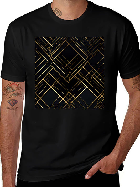 Abstract Geometric Pattern Tee - Gold on Black