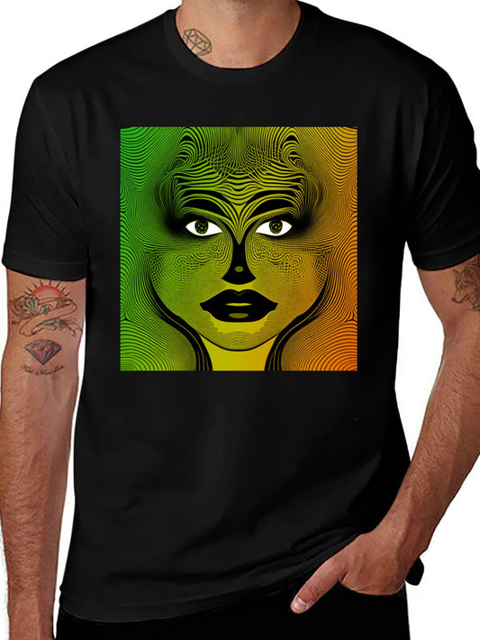 Abstract Face Graphic Print Mens Black T-Shirt
