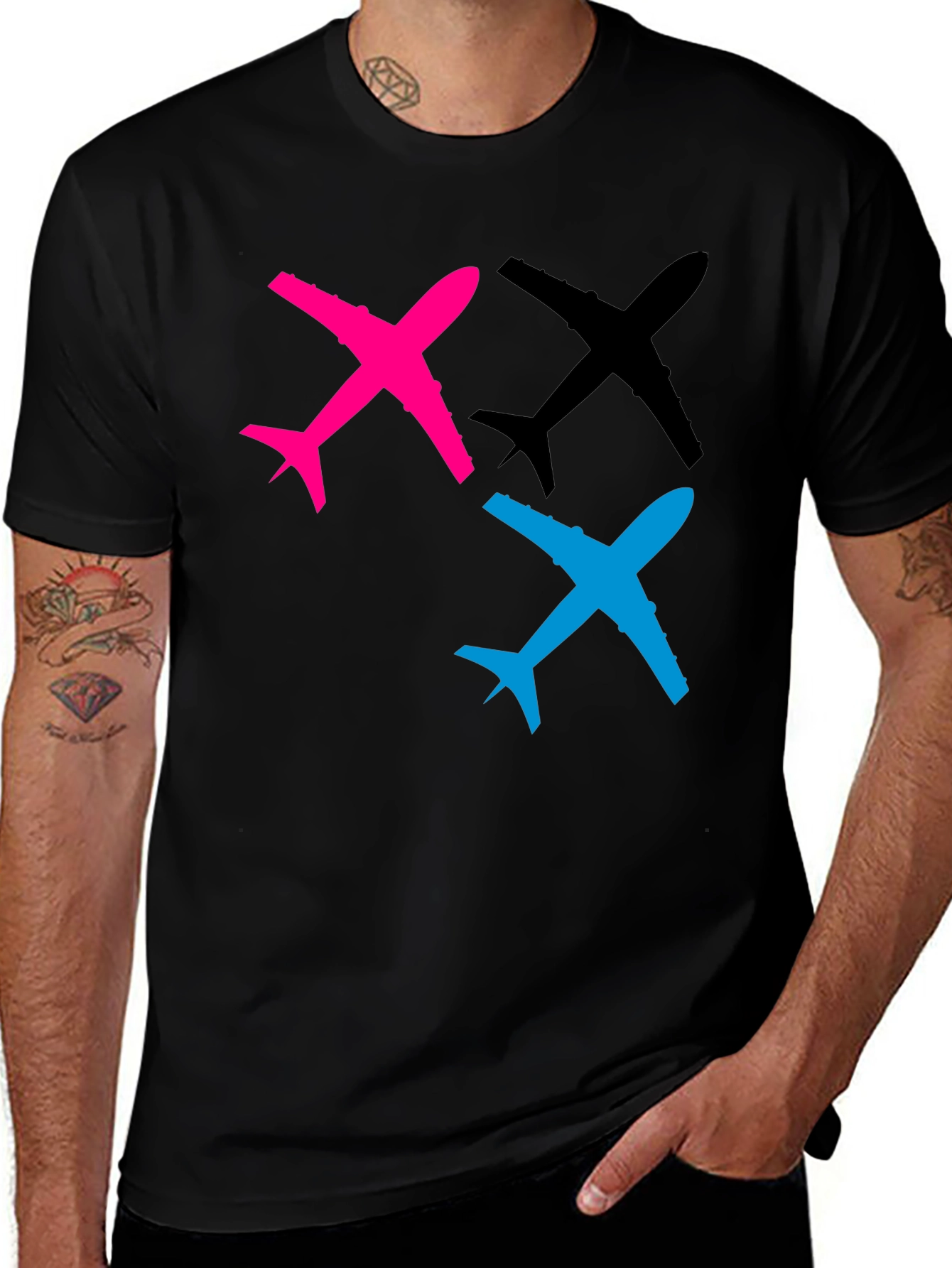 Airplane Graphic Tee - Black Cotton T-Shirt