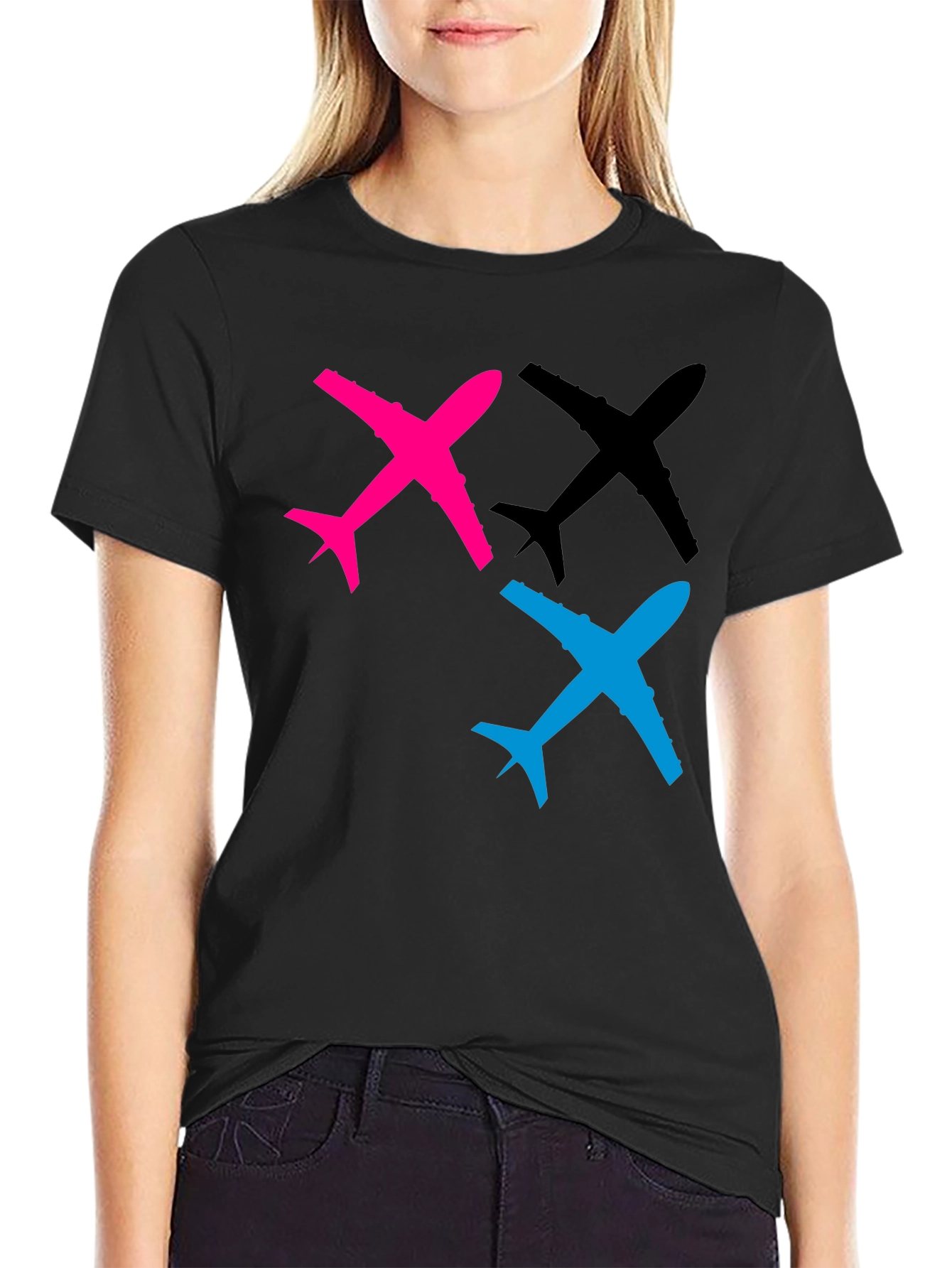 Airplane Graphic Tee - Black Cotton T-Shirt