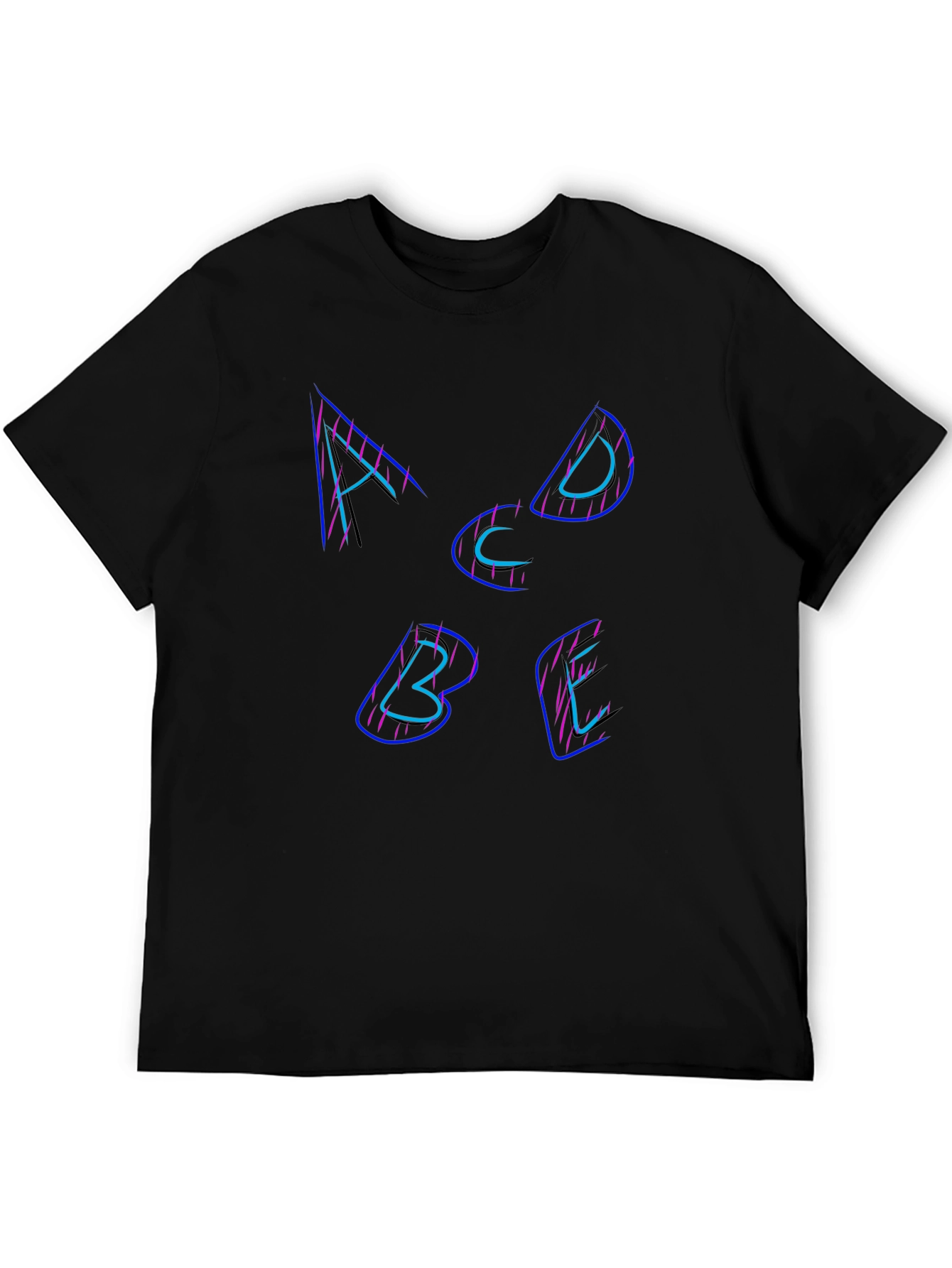 Alphabet Neon Graphic Tee - Black Cotton T-Shirt