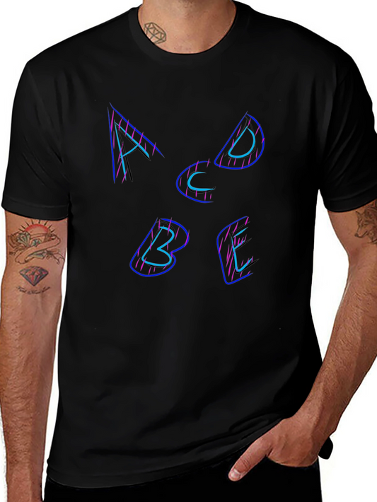 Alphabet Neon Graphic Tee - Black Cotton T-Shirt