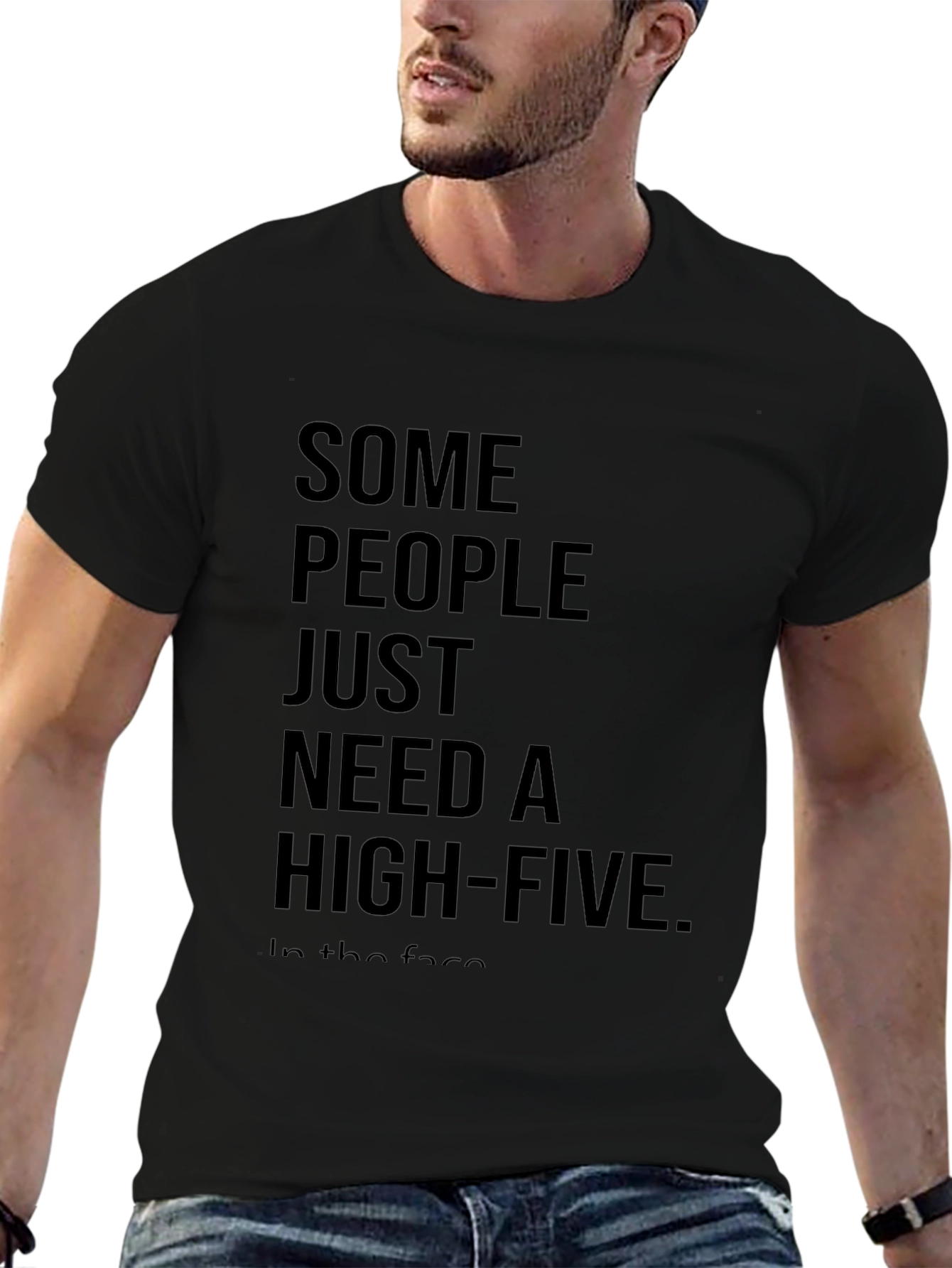 Sarcastic High-Five Black Cotton T-Shirt