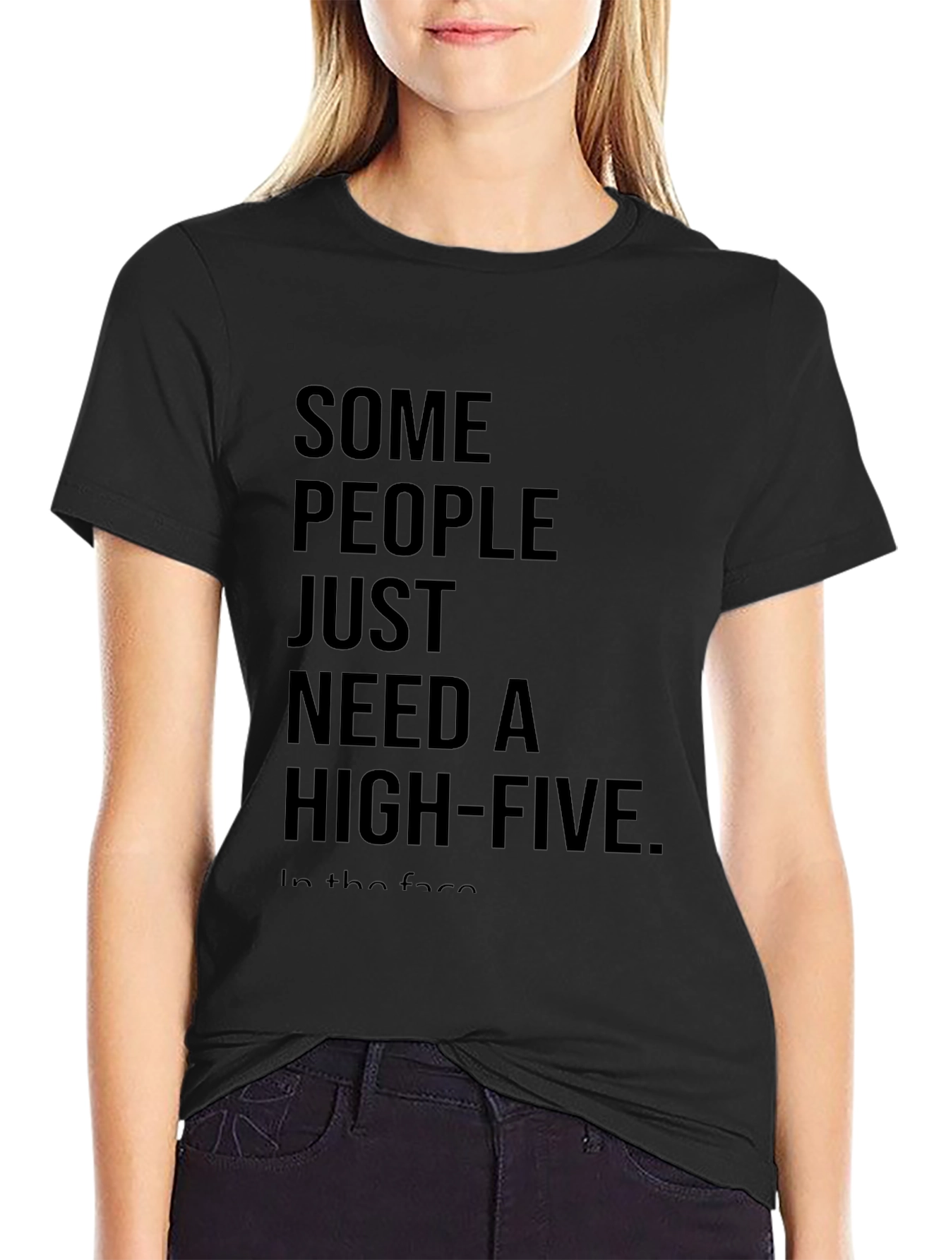Sarcastic High-Five Black Cotton T-Shirt