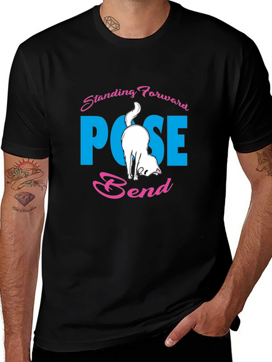 Yoga Cat Black T-Shirt: Forward Bend Pose