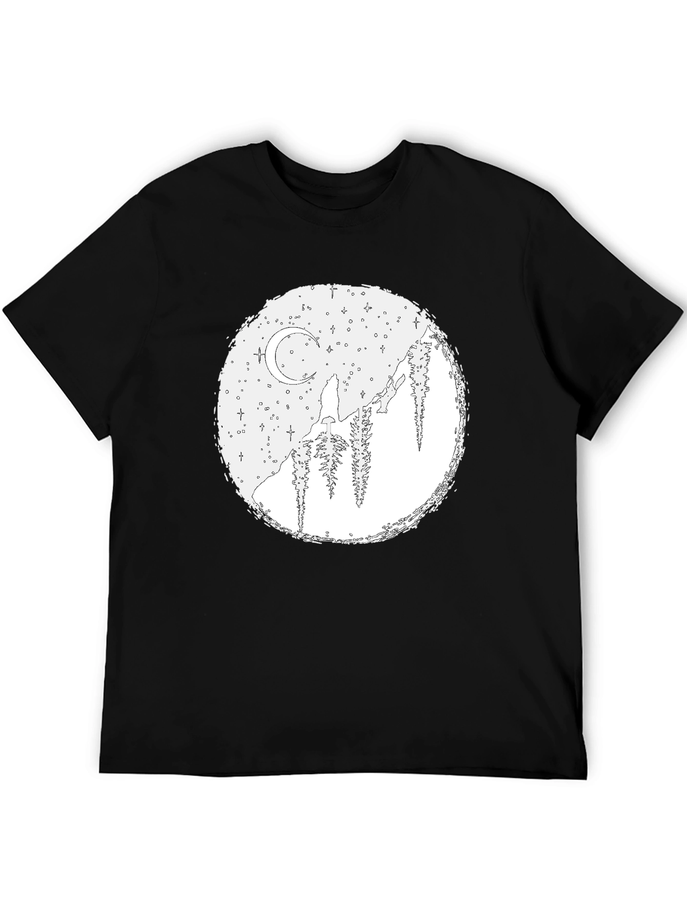 Wolf Moon Graphic Tee - Black Cotton Blend