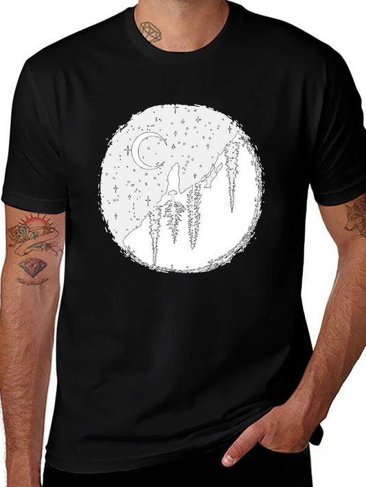 Wolf Moon Graphic Tee - Black Cotton Blend